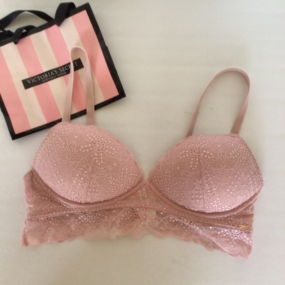 PINK VICTORIAS SECRET LACE WIRELESS PUSH UP BRA SIZE MEDIUM